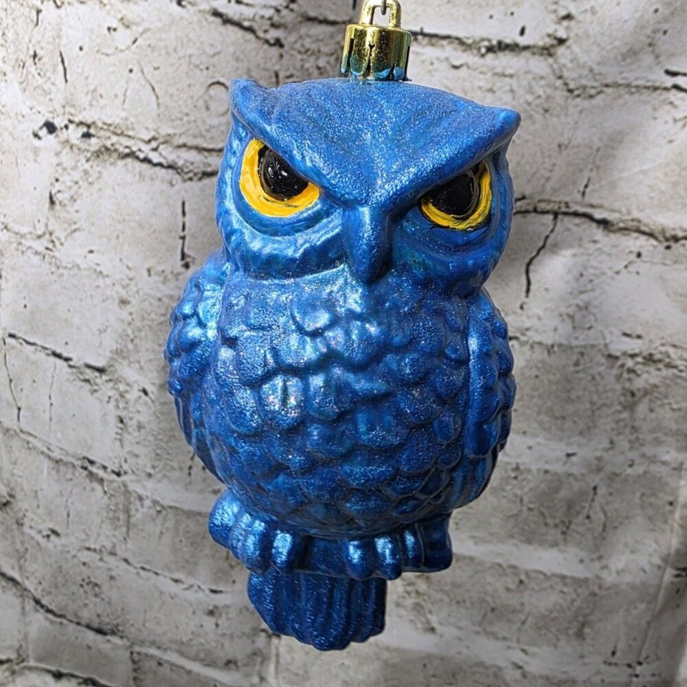 Giant 6” Turquoise Owl  Glass  Christmas Ornament
